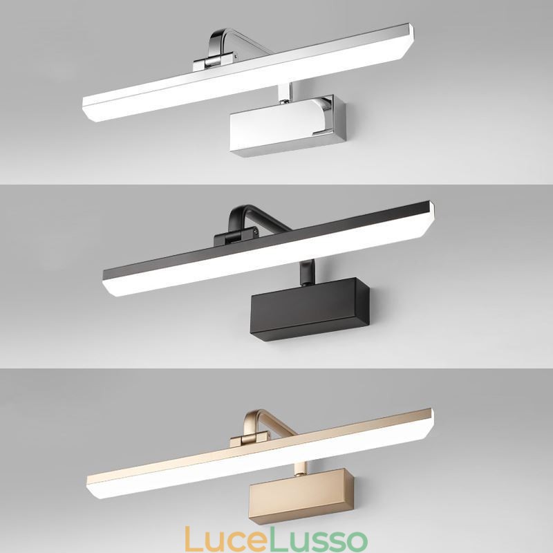 Moderna lampada da parete con specchio frontale, luce regolabile, luce per il trucco del bagno