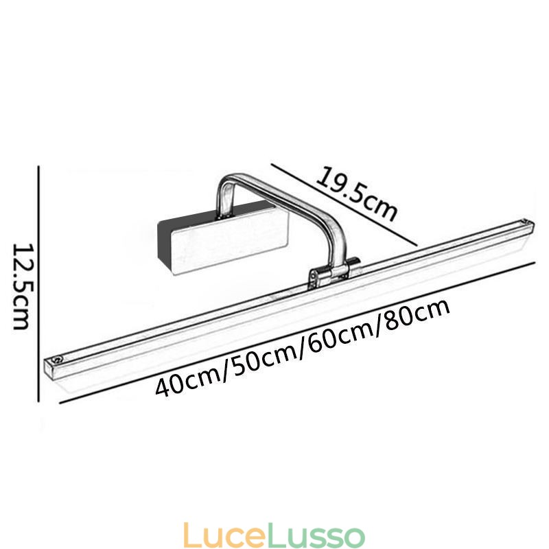 Moderna lampada da parete con specchio frontale, luce regolabile, luce per il trucco del bagno