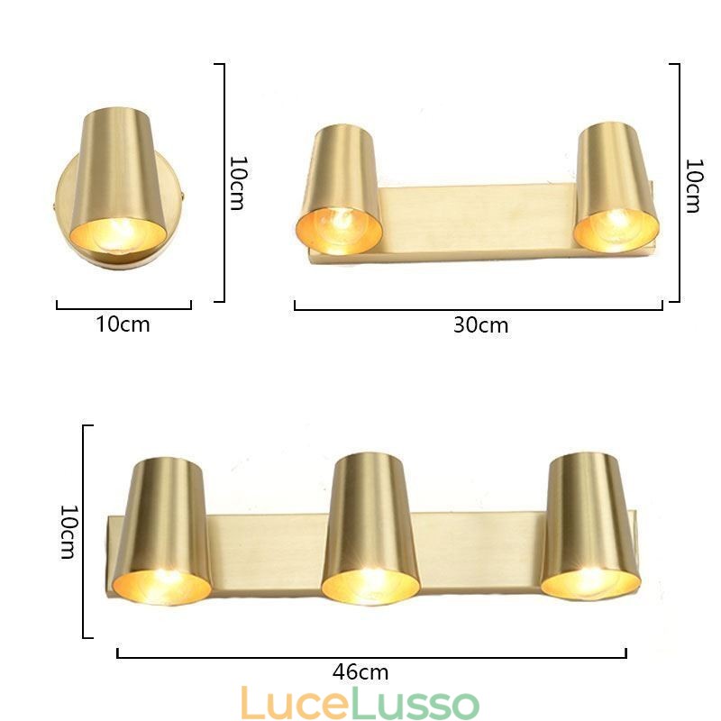 Lampada da parete con faretto frontale a specchio in ottone nordico