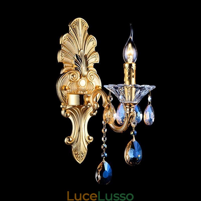 Lampada da parete europea Lussuosa applique da parete Lampada decorativa a goccia di cristallo Illuminazione da comodino
