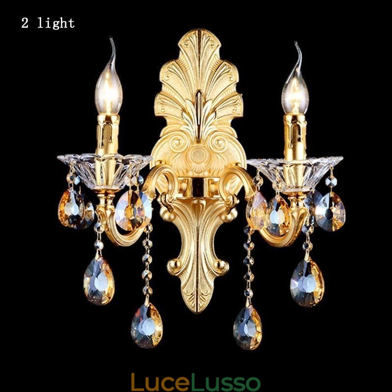 Lampada da parete europea Lussuosa applique da parete Lampada decorativa a goccia di cristallo Illuminazione da comodino