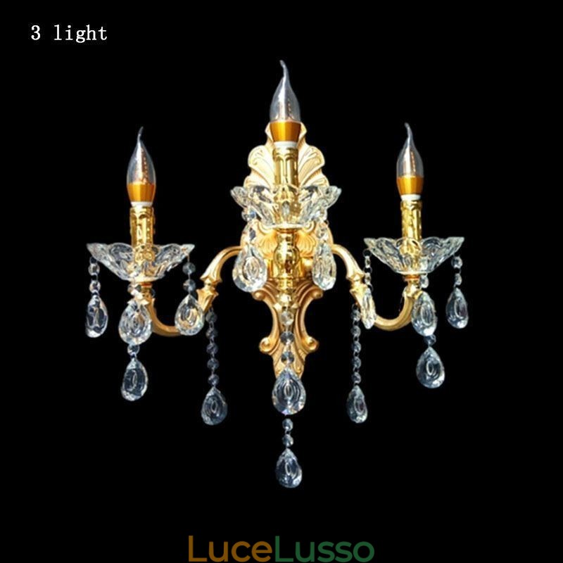 Lampada da parete europea Lussuosa applique da parete Lampada decorativa a goccia di cristallo Illuminazione da comodino