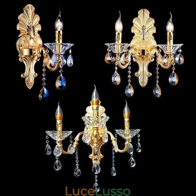 Lampada da parete europea Lussuosa applique da parete Lampada decorativa a goccia di cristallo Illuminazione da comodino