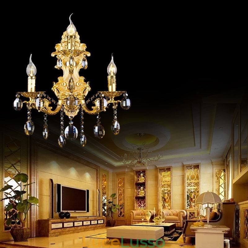 Lampada da parete di moda europea Lussuosa lampada da parete a goccia di cristallo