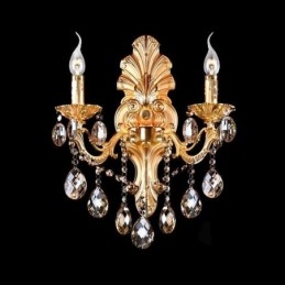 Lampada da parete europea con petalo dorato, applique da parete con gocce di cristallo squisite, illuminazione da comodino