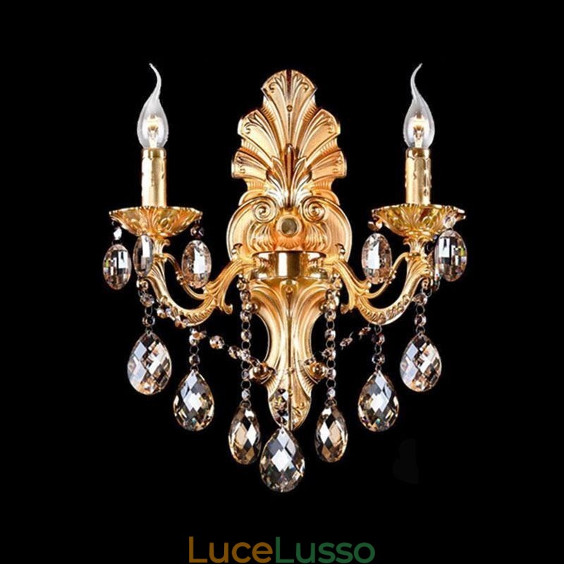 Lampada da parete europea con petalo dorato, applique da parete con gocce di cristallo squisite, illuminazione da comodino