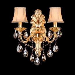 Lampada da parete europea con petalo dorato, applique da parete con gocce di cristallo squisite, illuminazione da comodino