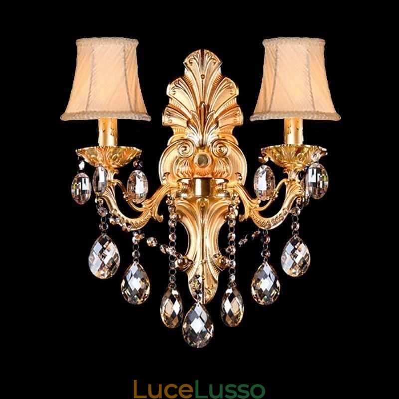 Lampada da parete europea con petalo dorato, applique da parete con gocce di cristallo squisite, illuminazione da comodino