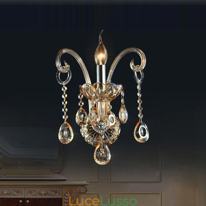 Lampada da parete europea Ambra Cognac Cristallo Applique da parete Lampada semplice Illuminazione