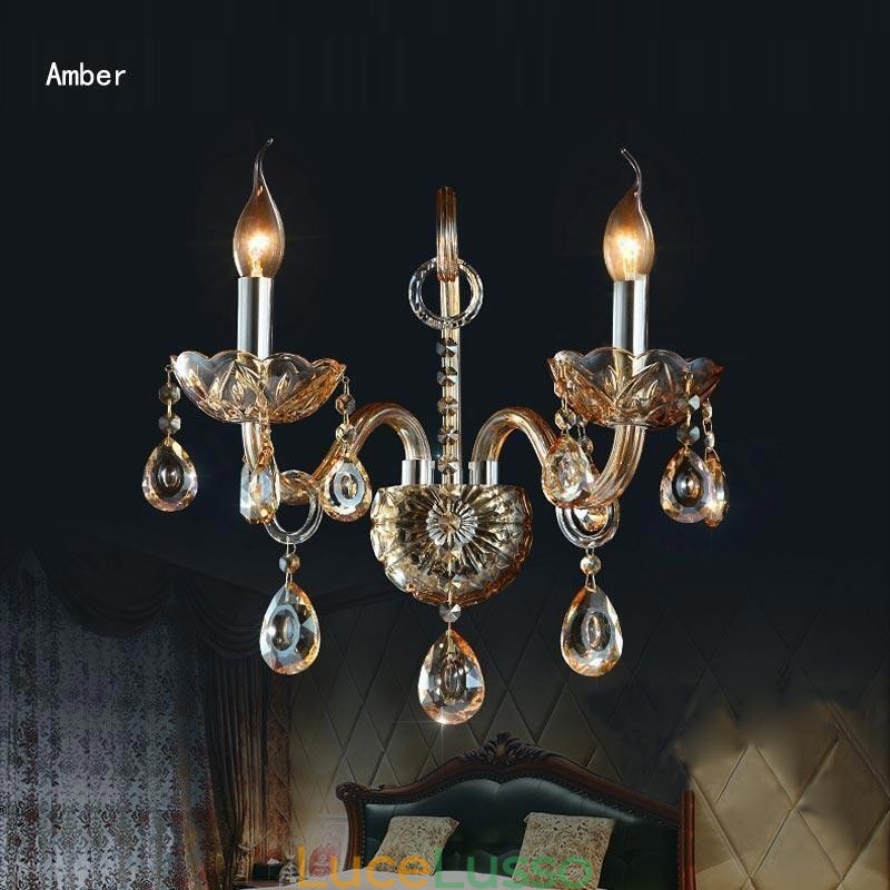 Lampada da parete europea Ambra Cognac Cristallo Applique da parete Lampada semplice Illuminazione