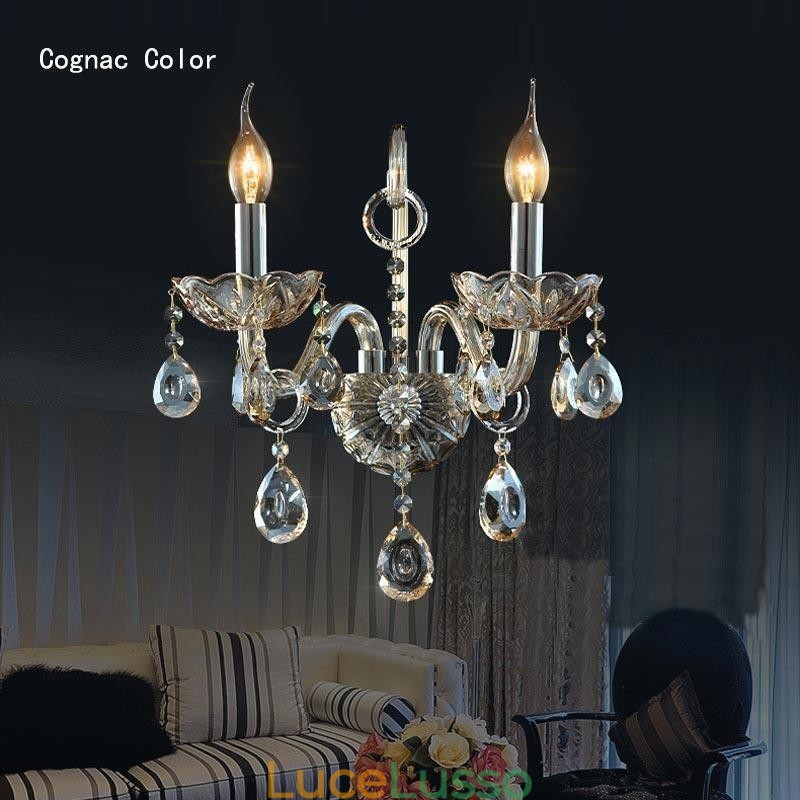 Lampada da parete europea Ambra Cognac Cristallo Applique da parete Lampada semplice Illuminazione