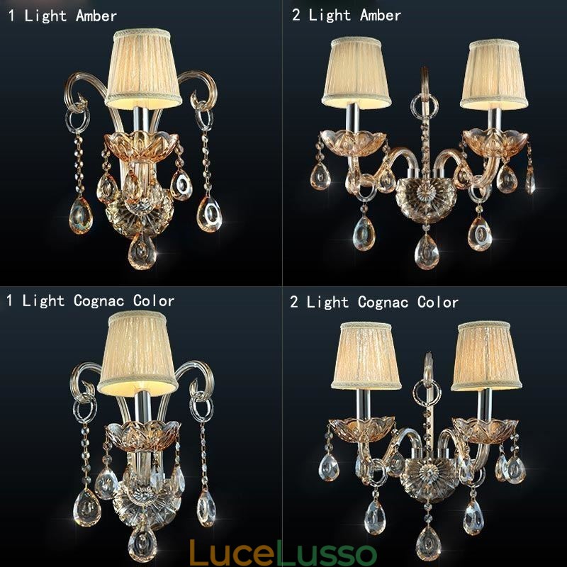Lampada da parete europea Ambra Cognac Cristallo Applique da parete Lampada semplice Illuminazione