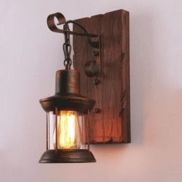 Applique da parete vintage americana Lampada da parete industriale LOFT in legno massello Lampada in vetro