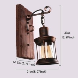 Applique da parete vintage americana Lampada da parete industriale LOFT in legno massello Lampada in vetro