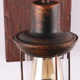 Applique da parete vintage americana Lampada da parete industriale LOFT in legno massello Lampada in vetro
