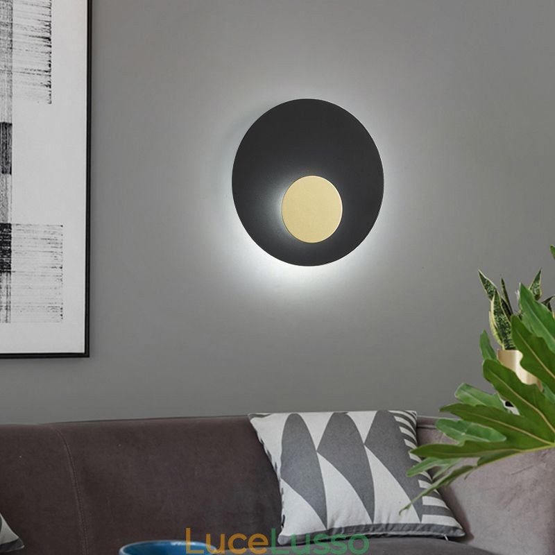 Applique da parete nordica nera oro rotonda in rame pieno