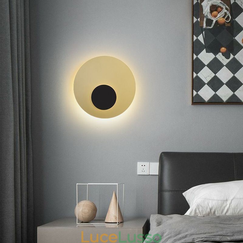 Applique da parete nordica nera oro rotonda in rame pieno