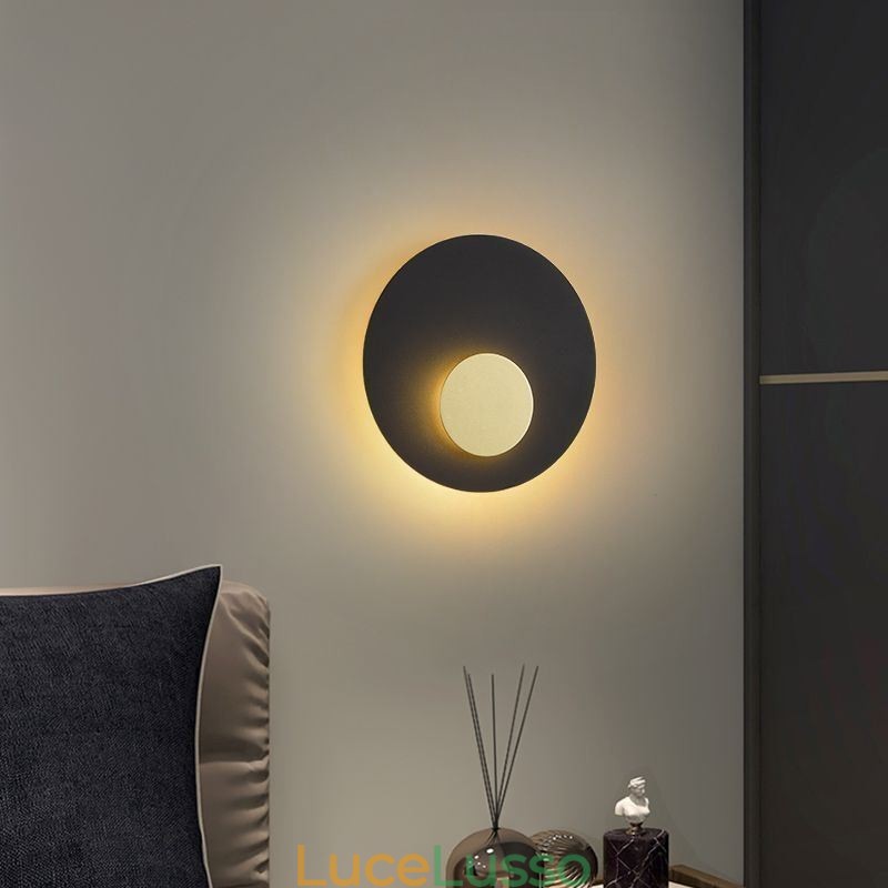 Applique da parete nordica nera oro rotonda in rame pieno