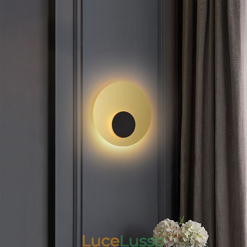 Applique da parete nordica nera oro rotonda in rame pieno