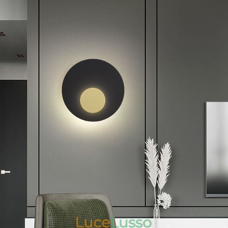 Applique da parete nordica nera oro rotonda in rame pieno