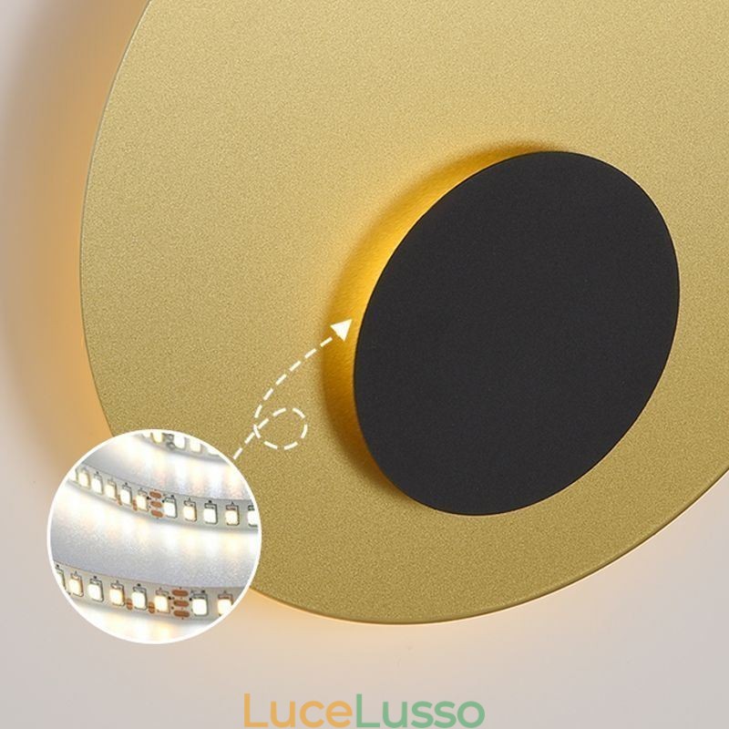 Applique da parete nordica nera oro rotonda in rame pieno