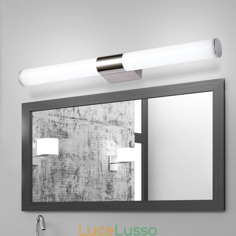 Lampada da parete moderna in acciaio inox con specchio, luci da bagno, applique da parete