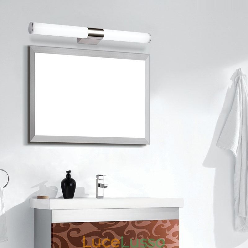 Lampada da parete moderna in acciaio inox con specchio, luci da bagno, applique da parete