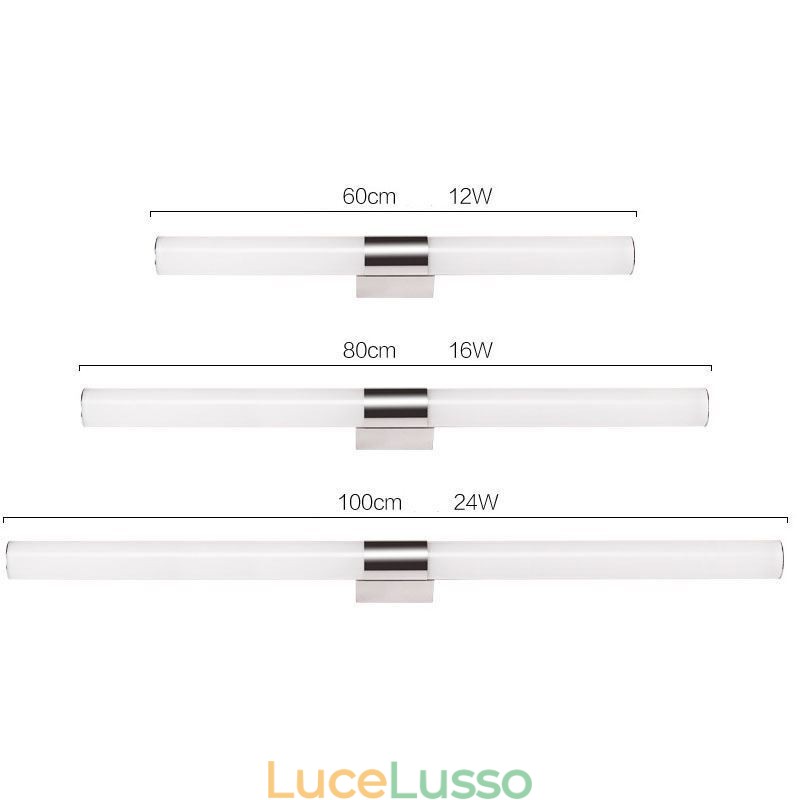 Lampada da parete moderna in acciaio inox con specchio, luci da bagno, applique da parete