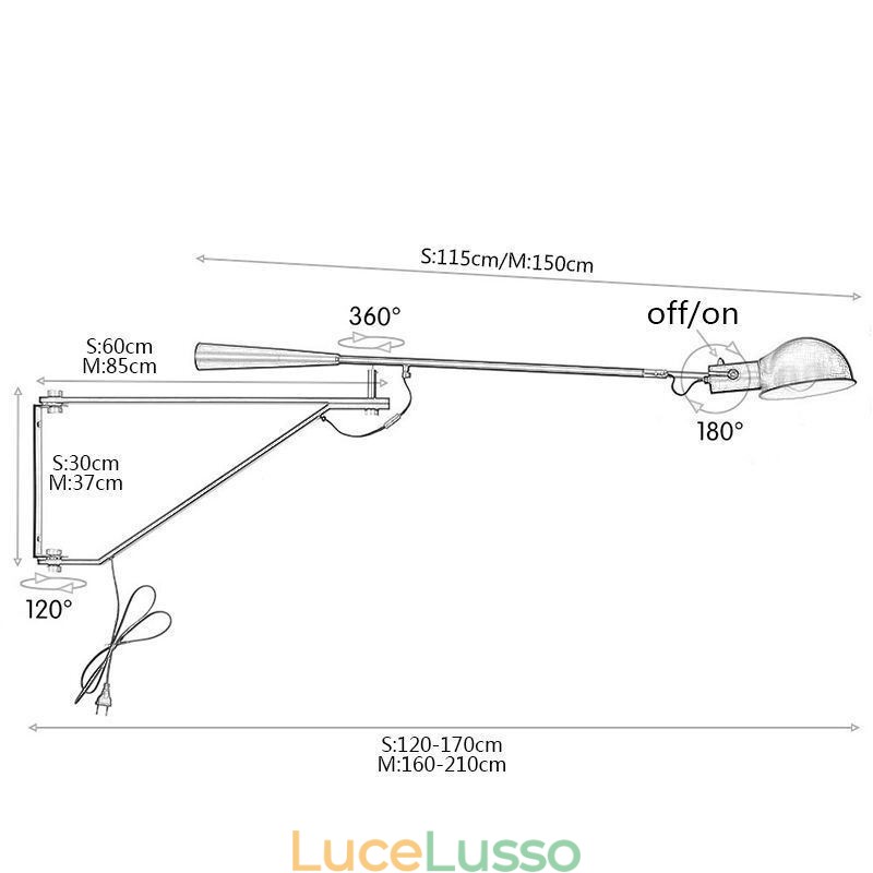 Lampada da parete con braccio a bilanciere singolo, lampada da lettura sul comodino