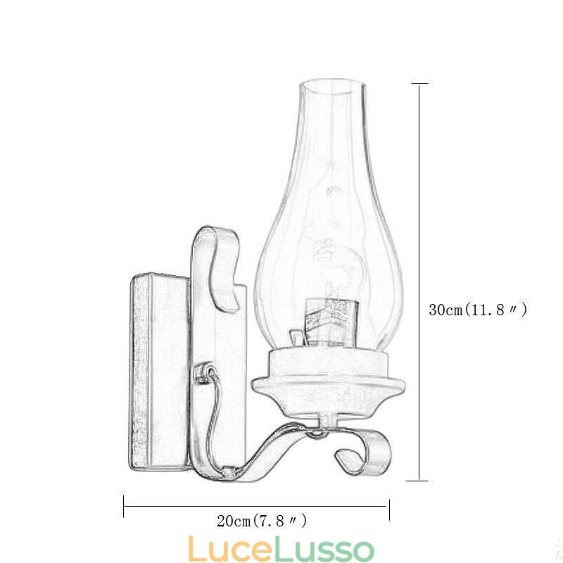 Lampada da parete in ferro battuto vintage, illuminazione a luce singola