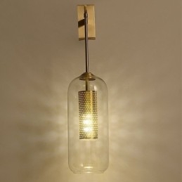 Lampada da parete in ottone nordico con paralume in vetro cilindrico interno cavo