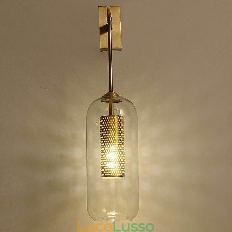 Lampada da parete in ottone nordico con paralume in vetro cilindrico interno cavo