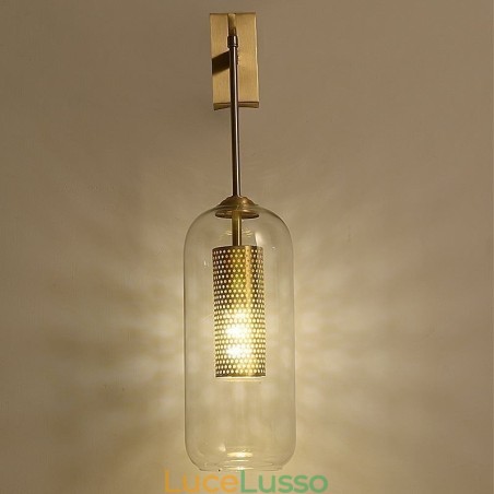 Lampada da parete in ottone nordico con paralume in vetro cilindrico interno cavo Lampada da parete in ottone nordico con paralume in vetro cilindrico interno cavo