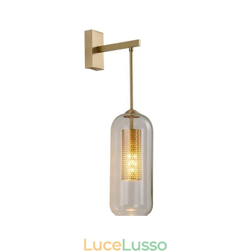 Lampada da parete in ottone nordico con paralume in vetro cilindrico interno cavo