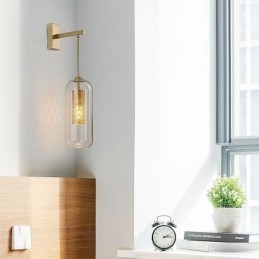 Lampada da parete in ottone nordico con paralume in vetro cilindrico interno cavo