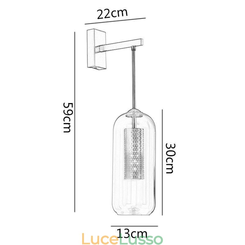 Lampada da parete in ottone nordico con paralume in vetro cilindrico interno cavo