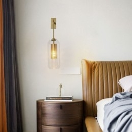 Lampada da parete in ottone nordico con paralume in vetro cilindrico interno cavo