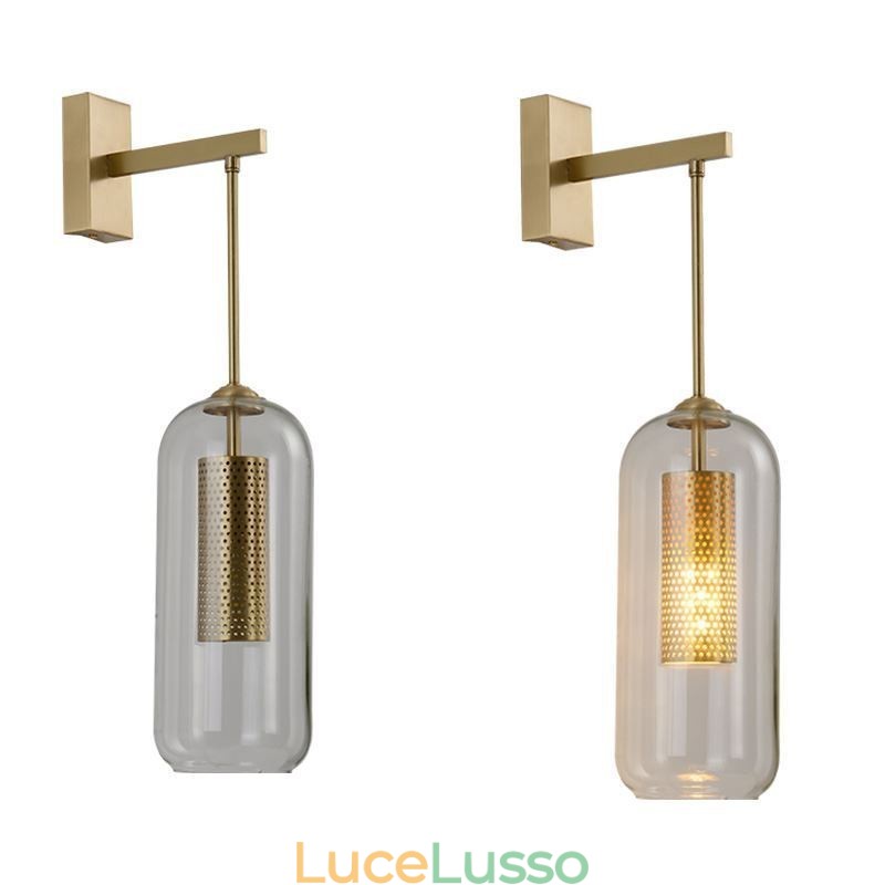 Lampada da parete in ottone nordico con paralume in vetro cilindrico interno cavo