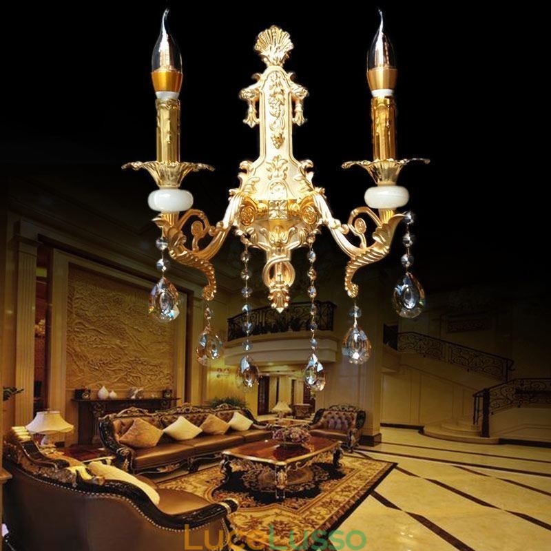 Lampada da parete europea Lampada da parete di lusso Lampada a goccia di cristallo Illuminazione da comodino
