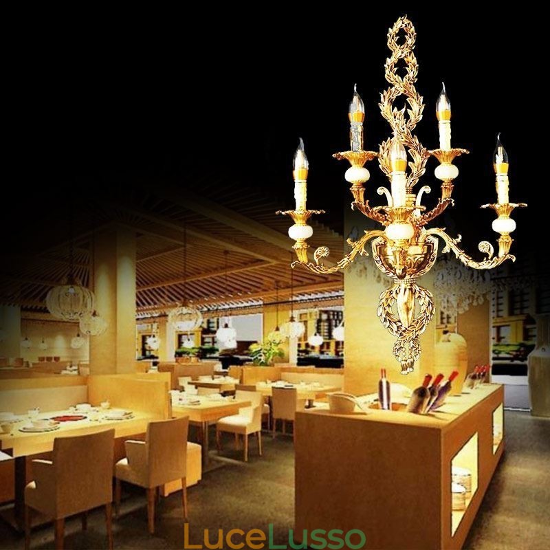 Lampada da parete europea Lussuosa lampada da parete a petalo Lampada decorativa in giada Illuminazione da comodino