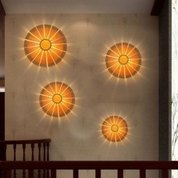 Applique da parete rotonda con fiori, unica lampada da parete in bambù, illuminazione decorativa creativa