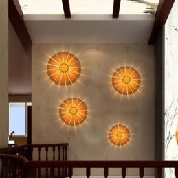 Applique da parete rotonda con fiori, unica lampada da parete in bambù, illuminazione decorativa creativa