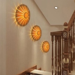 Applique da parete rotonda con fiori, unica lampada da parete in bambù, illuminazione decorativa creativa