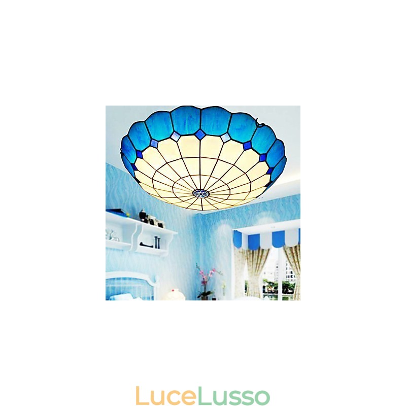 Lampada a cupola con vetrate artistiche rurali europee che assorbono la luce