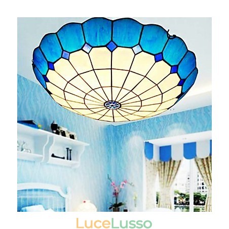 Lampada a cupola con vetrate artistiche rurali europee che assorbono la luce Lampada a cupola con vetrate artistiche rurali europee che assorbono la luce