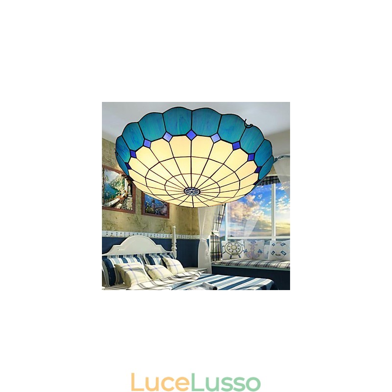 Lampada a cupola con vetrate artistiche rurali europee che assorbono la luce