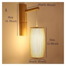 Applique da parete in bambù intrecciato, illuminazione da parete cinese retrò