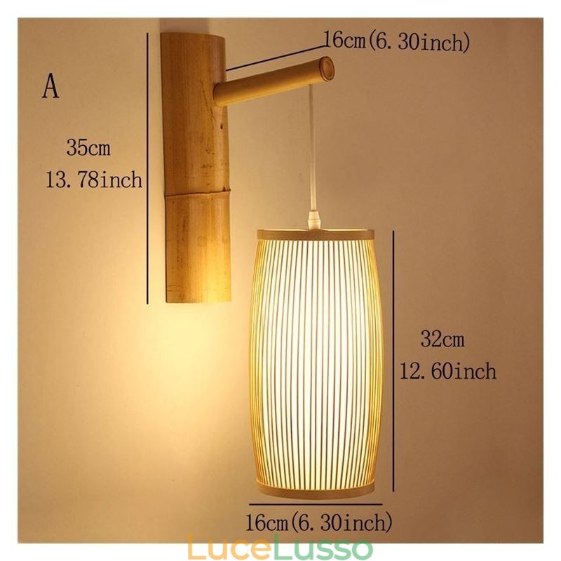 Applique da parete in bambù intrecciato, illuminazione da parete cinese retrò