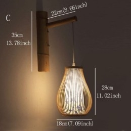 Applique da parete in bambù intrecciato, illuminazione da parete cinese retrò