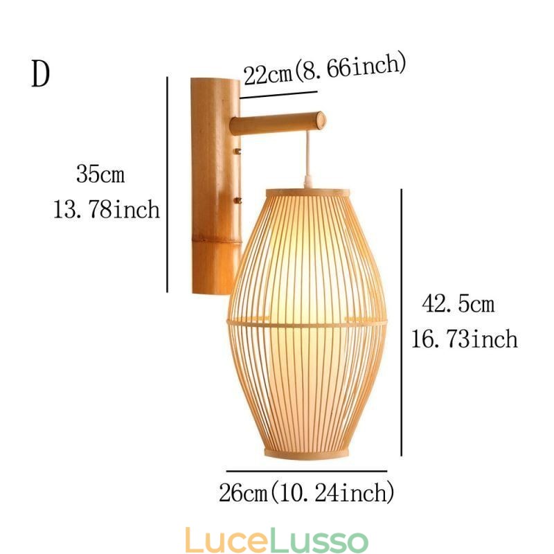Applique da parete in bambù intrecciato, illuminazione da parete cinese retrò
